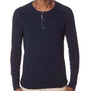 Wings + Horns 1x1 Slub Long Sleeve Henley Navy Mens XL